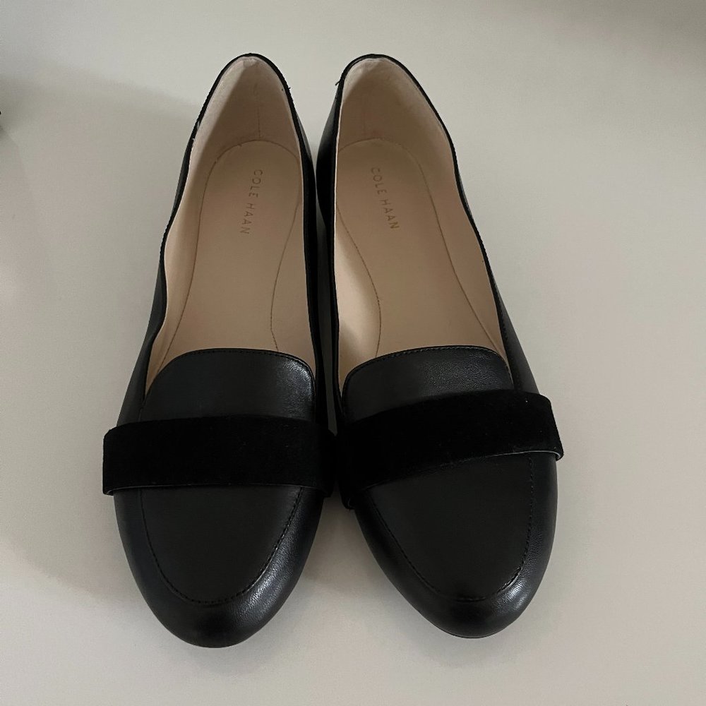 Cole Haan Grand Black Suede Slip On Flats, Size 8.5